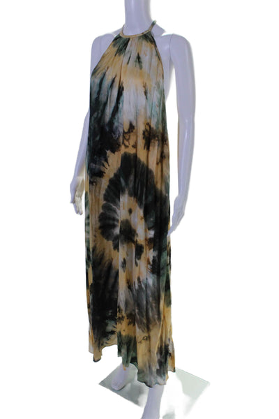 Zara Womens Sleeveless Scoop Neck Tie Dyed Midi Dress Beige Green Size Medium