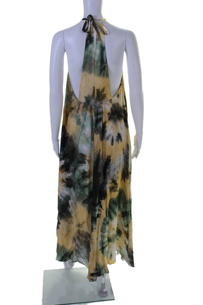 Zara Womens Sleeveless Scoop Neck Tie Dyed Midi Dress Beige Green Size Medium