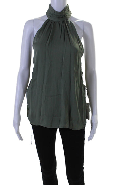 Haute Hippie Womens Sleeveless Mock Neck Blouse Silk Green Size Small