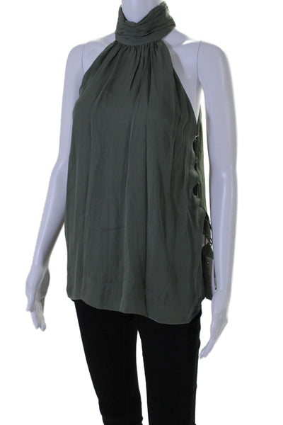 Haute Hippie Womens Sleeveless Mock Neck Blouse Silk Green Size Small