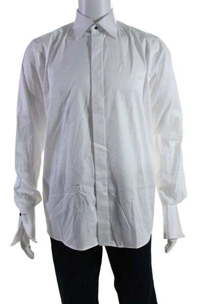 Eton Mens Cotton Solid White Long Sleeve Button Down Dress Shirt Size 15.5