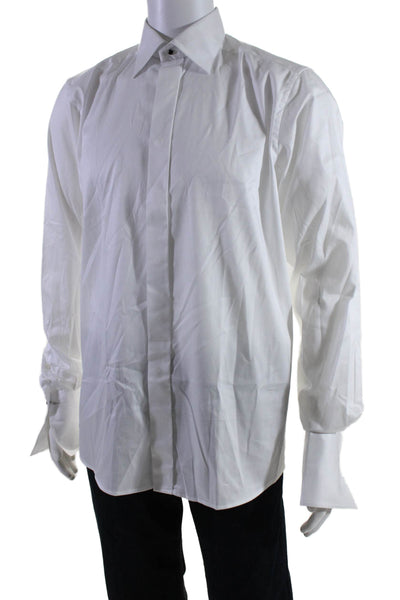 Eton Mens Cotton Solid White Long Sleeve Button Down Dress Shirt Size 15.5