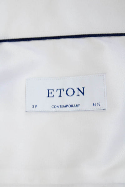 Eton Mens Cotton Solid White Long Sleeve Button Down Dress Shirt Size 15.5