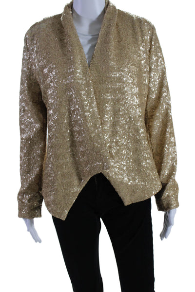 Ellelauri Womens No BUtton Wide Lapel Short Blazer Sequin Gold Size Medium