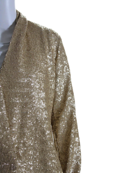 Ellelauri Womens No BUtton Wide Lapel Short Blazer Sequin Gold Size Medium