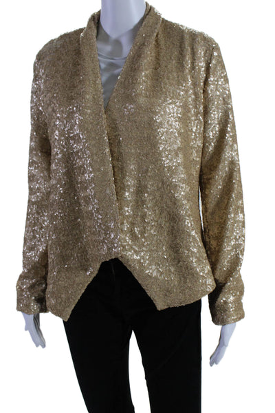 Ellelauri Womens No BUtton Wide Lapel Short Blazer Sequin Gold Size Medium