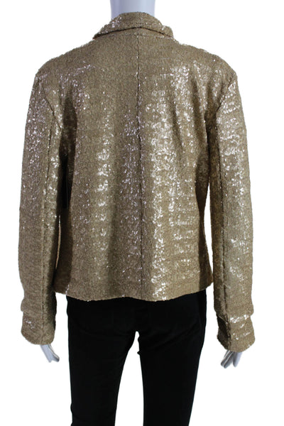 Ellelauri Womens No BUtton Wide Lapel Short Blazer Sequin Gold Size Medium