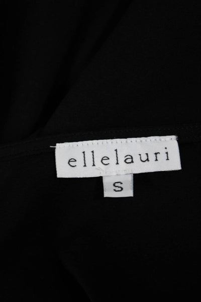 Ellelauri Womens Long Sleeve Open Front Blouse Faux Leather Black Size Small