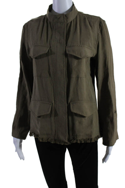 Ellelauri Womens Long Sleeve Front Pocket Button Down Jacket Green Size Small