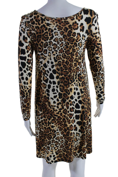 Elle Lauri Womens Pullover Long Sleeve Animal Print Dress Beige Size Medium