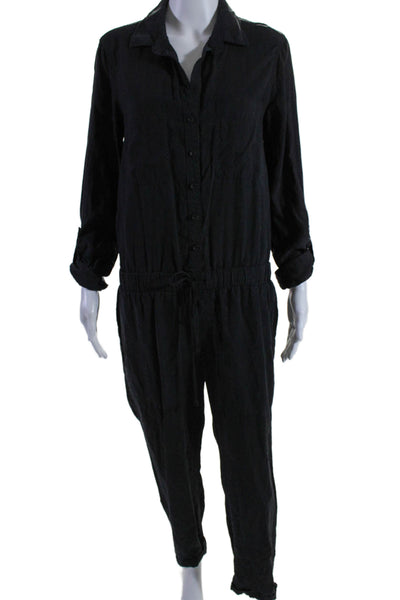 Cloth & Stone Womens Collared Long Sleeve Buttoned Ruched Jumpsuit Black Size M