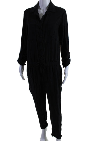 Cloth & Stone Womens Collared Long Sleeve Buttoned Ruched Jumpsuit Black Size M