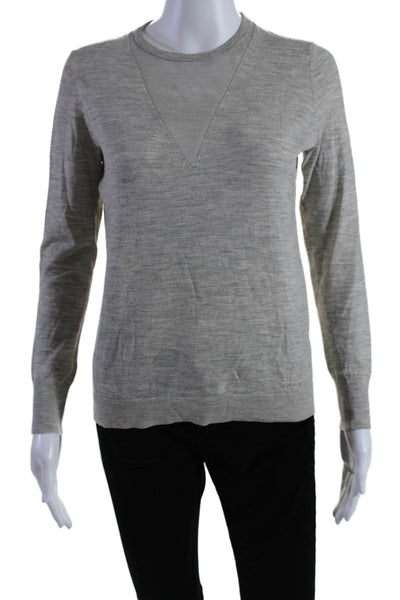 Theory Womens Wool Round Neck Sheer Patchwork Long Sleeve Sweater Gray Size S