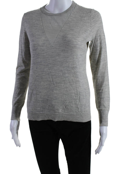 Theory Womens Wool Round Neck Sheer Patchwork Long Sleeve Sweater Gray Size S