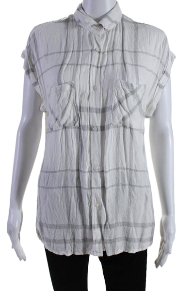 Rails Womens Britt Striped Collared Buttoned Blouse White Charcoal Gray Size S