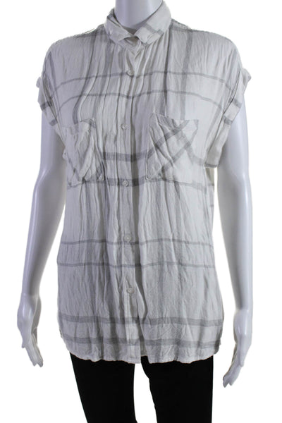 Rails Womens Britt Striped Collared Buttoned Blouse White Charcoal Gray Size S