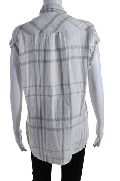 Rails Womens Britt Striped Collared Buttoned Blouse White Charcoal Gray Size S