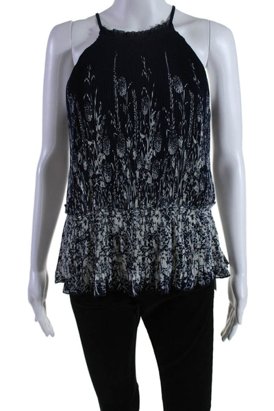 Joie Womens Sleeveless V Neck Floral Print Pleated Blouse Blue Size XS