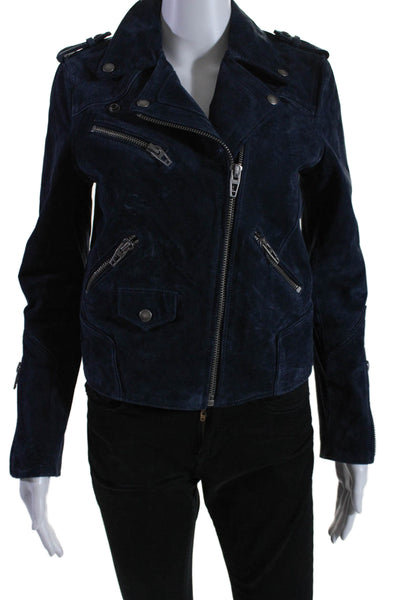 BLANKNYC Womens Long Sleeve Collared Zip Front Biker Jacket Blue XS