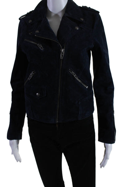 BLANKNYC Womens Long Sleeve Collared Zip Front Biker Jacket Blue XS