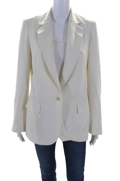 Index Womens V-Neck Notch Collared Button Up Blazer Jacket Cream Size 10