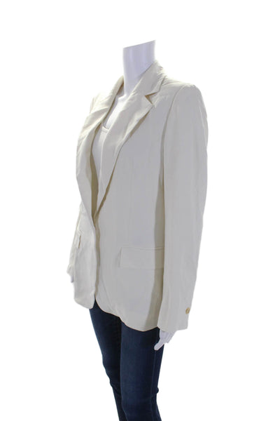 Index Womens V-Neck Notch Collared Button Up Blazer Jacket Cream Size 10