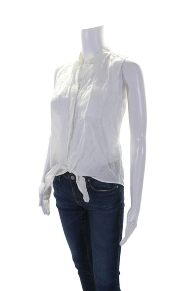 Ecru Womens Linen Collared Sleeveless Button Up Blouse Top White Size SS