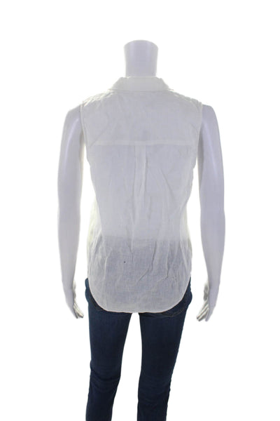 Ecru Womens Linen Collared Sleeveless Button Up Blouse Top White Size SS