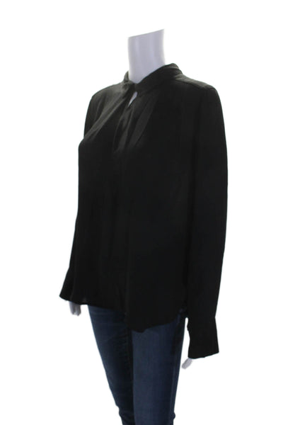 Leith Womens Collared V-Neck Long Sleeve Pullover Blouse Top Black Size M