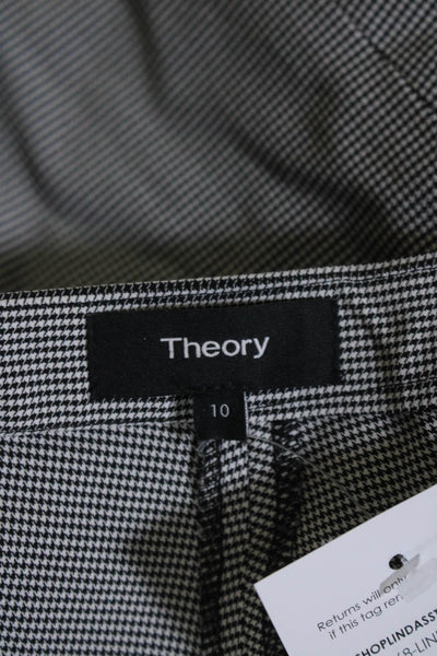 Theory Womens Houndstooth Flat Front High-Rise Pants Trousers Black Size 10