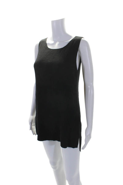 Eileen Fisher Womens Wool Knit Round Neck Sleeveless Mini Dress Black Size M