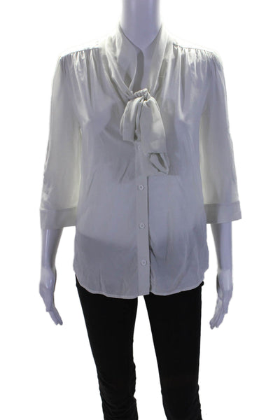 Alice + Olivia Womens Silk Long Sleeve Button Up Blouse Top White Size XS