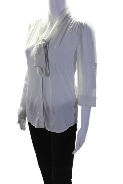 Alice + Olivia Womens Silk Long Sleeve Button Up Blouse Top White Size XS