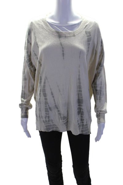 Chan Luu Womens Silk Tie Dye Print Long Sleeves Sweater White Grey Size Large