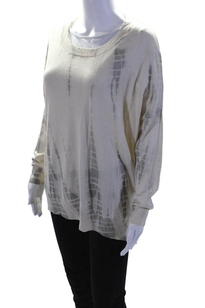 Chan Luu Womens Silk Tie Dye Print Long Sleeves Sweater White Grey Size Large