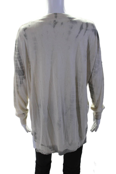 Chan Luu Womens Silk Tie Dye Print Long Sleeves Sweater White Grey Size Large