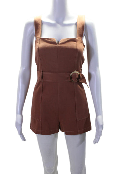 Intermix Womens Side Zip Sleeveless V Neck Woven Romper Brown Cotton Size 00