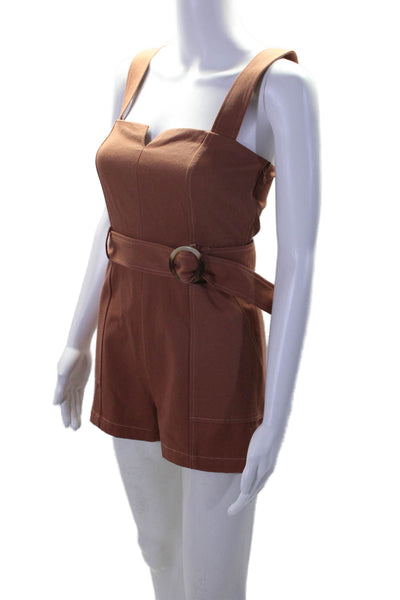 Intermix Womens Side Zip Sleeveless V Neck Woven Romper Brown Cotton Size 00