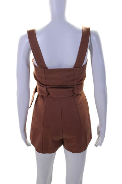 Intermix Womens Side Zip Sleeveless V Neck Woven Romper Brown Cotton Size 00