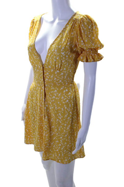 BB Dakota x Steve Madden Womens Button Front Floral Mini Dress Yellow Size 0