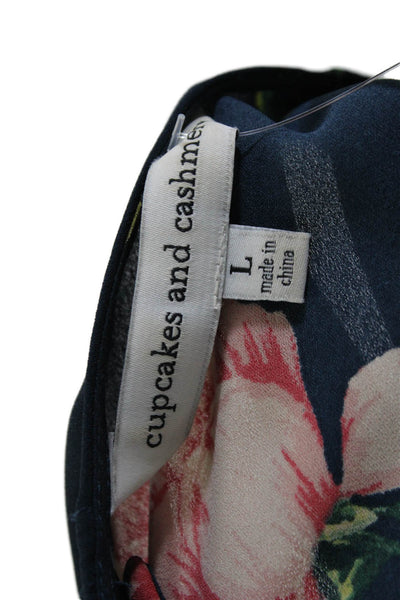 Cupcakes And Cashmere Womens Crepe Floral Print Long Sleeve Blouse Blue Size L