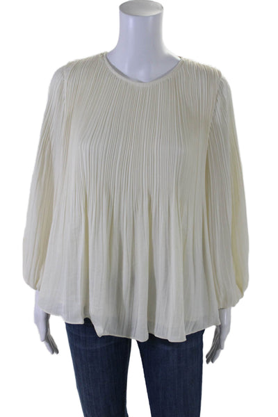 Elizabeth and James Womens Pleated Long Sleeve Tie Back Blouse Top White Size S