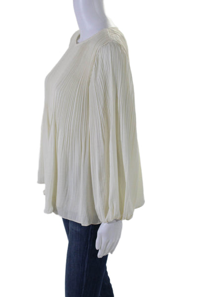 Elizabeth and James Womens Pleated Long Sleeve Tie Back Blouse Top White Size S