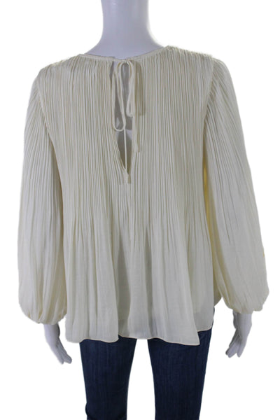 Elizabeth and James Womens Pleated Long Sleeve Tie Back Blouse Top White Size S