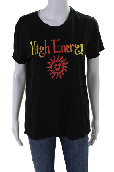 Pam & Gela Womens Cotton High Energy Sun Graphic Short Sleeve Shirt Black Size L