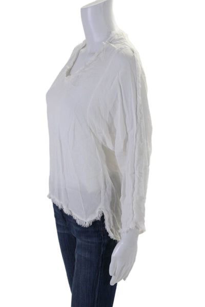 Maje Womens Crepe Curved Hem Frayed Trim Long Sleeve V-Neck Shirt White Size 2