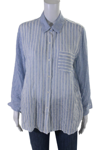 Rails Womens Striped Print Long Sleeve Button Down Charli Top White Blue Size M