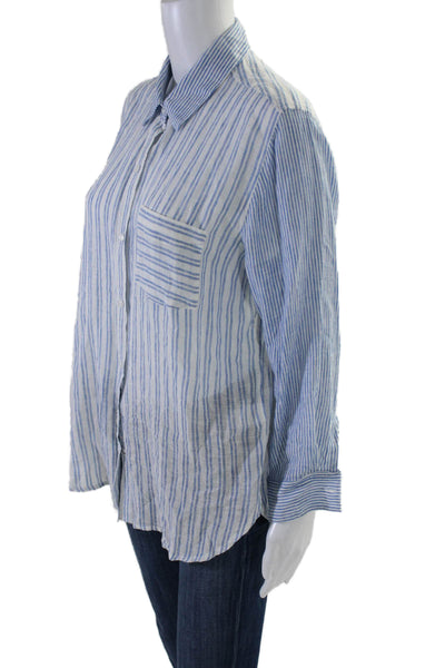 Rails Womens Striped Print Long Sleeve Button Down Charli Top White Blue Size M