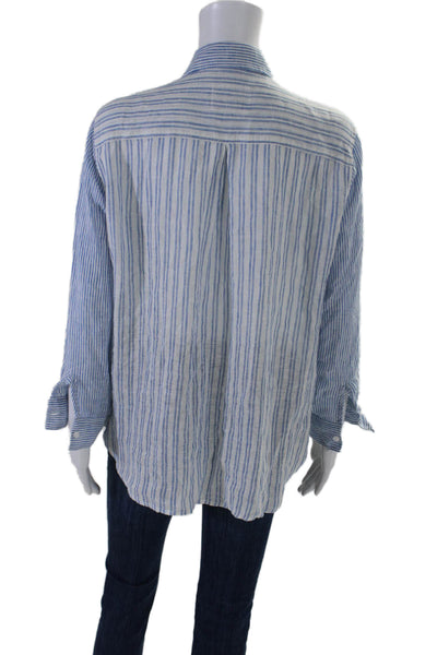 Rails Womens Striped Print Long Sleeve Button Down Charli Top White Blue Size M