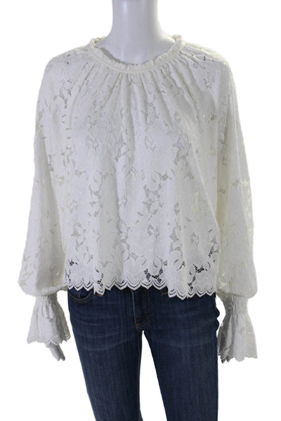 Free People Womens Jacquard Lace Keyhole Back Flounce Sleeve Top White Size XS